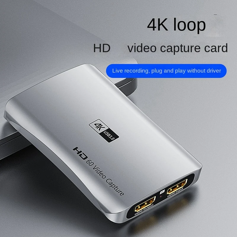 1 Комплект Совместимых с 1080P 4K Карт Видеозахвата USB 3.01080P 60 кадров в секунду HD-карта Видеозахвата в режиме реального времени, Карта захвата Серебристого цвета