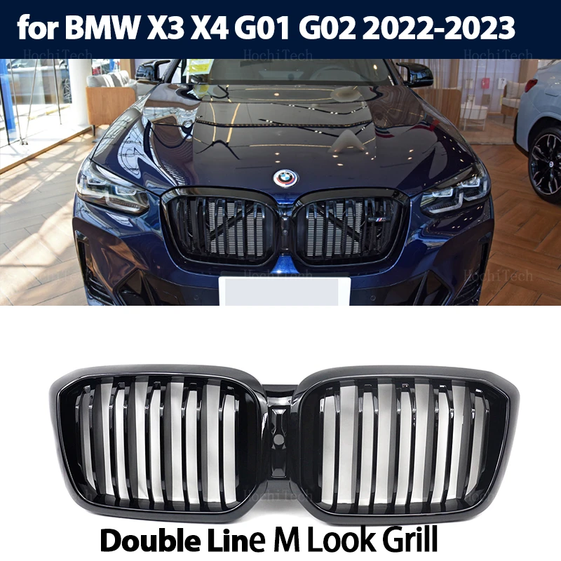 1 Пара Автомобильных Глянцевых Черных Решеток Переднего Бампера С Двойными 2 Планками Для BMW X3 X4 G01 G02 LCI 2022-2023 Автомобильные Аксессуары
