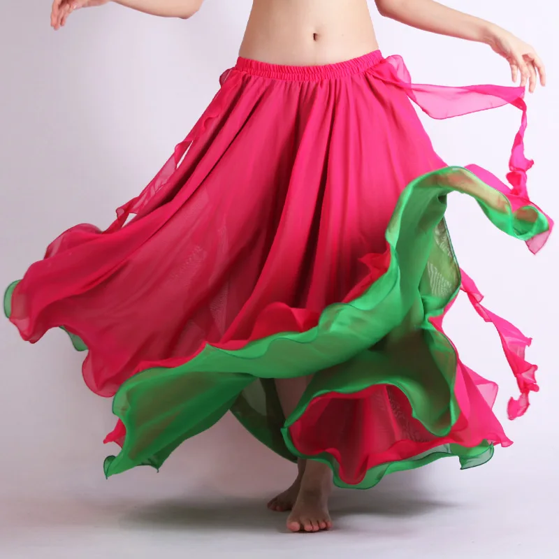 1 шт./лот, женская юбка для танца живота, женская двухцветная шифоновая юбка с разрезом