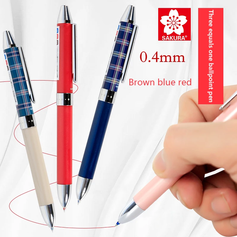 1 шт., Японская САКУРА, трехцветная В одной многофункциональной ручке, Выдвижная ручка, Цветная шариковая ручка 0,4 мм, Студенческий офис