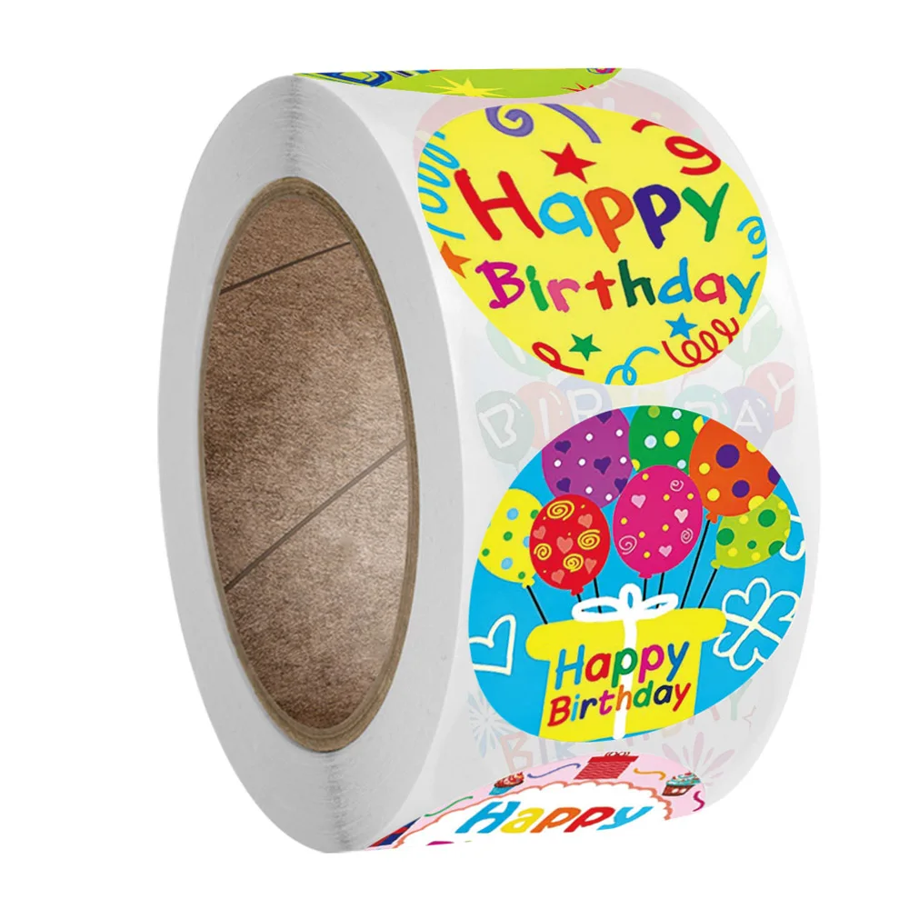 100-500 шт 8 Стилей Круглых Наклеек С Днем Рождения, подарочная упаковка для вечеринок, уплотнительные этикетки для украшения открыток в стиле Скрапбукинг