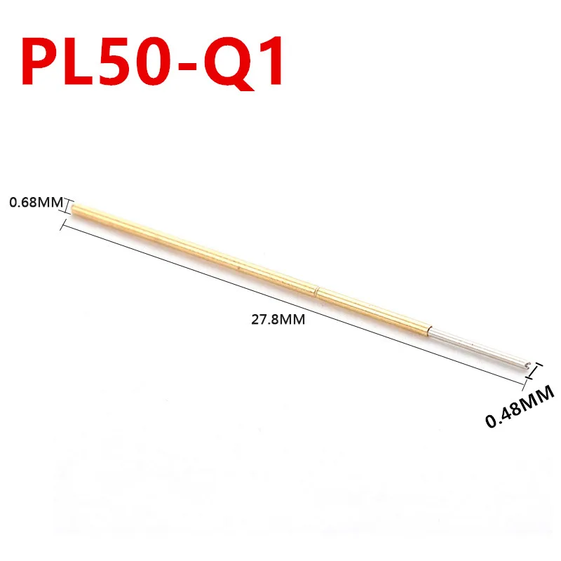 100 шт./упак. PL50-Q1 Пружинный тестовый штырь с четырьмя челюстями Plum Blossom 0,68 мм, Наружный диаметр, длина печатной платы 27,8 мм