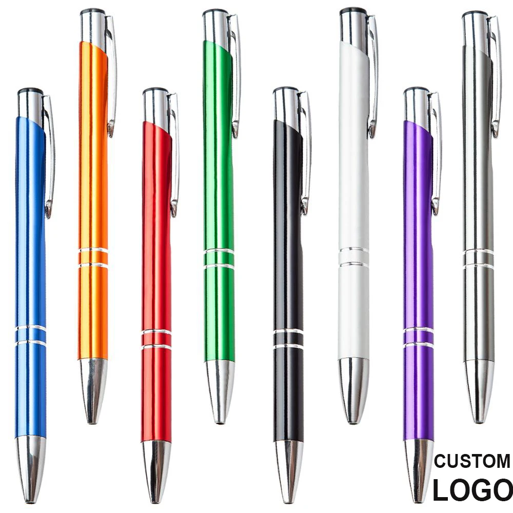 100 шт., хит продаж, металлическая шариковая ручка на заказ с логотипом, рекламная шариковая ручка оптом, персонализированная металлическая ручка, черные синие чернила