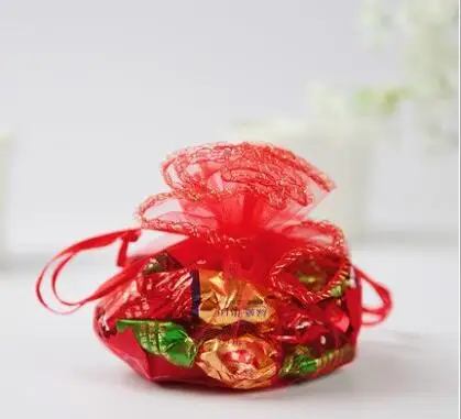 1000 шт., диаметр 26 см, красная круглая сумка из органзы, упаковка ювелирных изделий на шнурке, сумки для свадьбы/подарка/еды/конфет/Рождественская сумка из пряжи