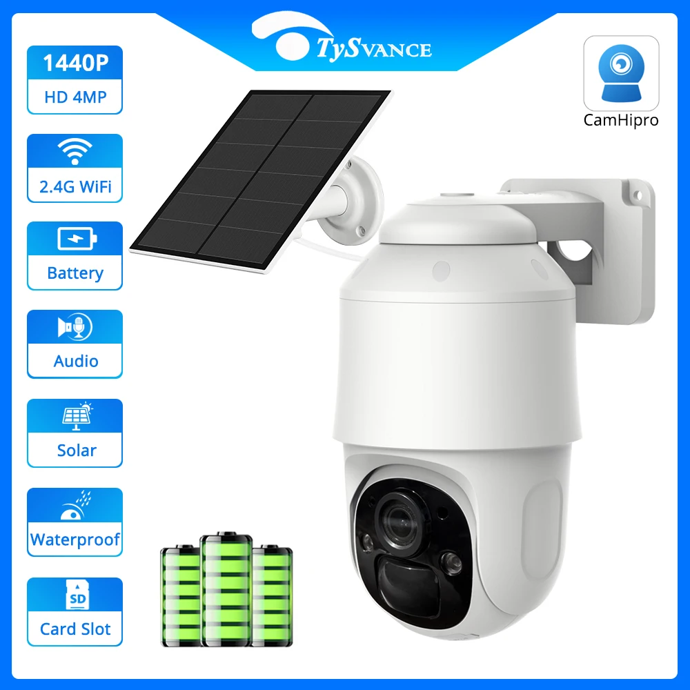 1080P WiFi Солнечная Камера Наружного Ночного Видения PTZ IP-Камера С Солнечной Панелью Для Подзарядки Батареи 4MP CCTV Камеры Видеонаблюдения