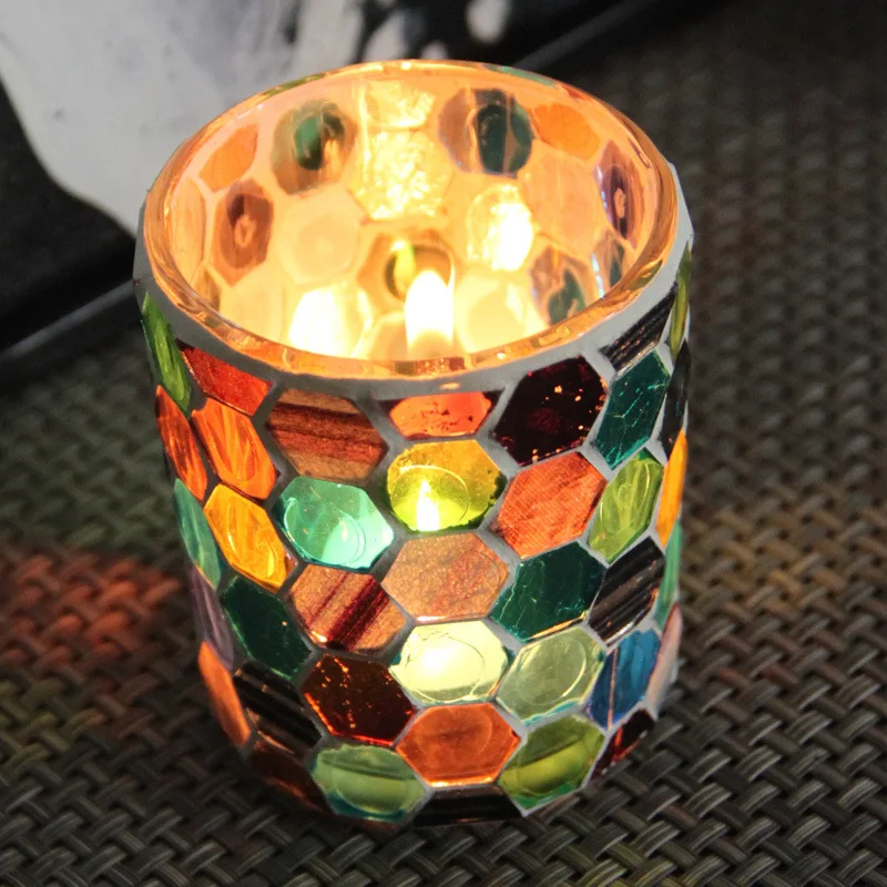 10шт свеча контейнер мозаичный стеклянный подсвечник домашнего ужина украшения банки для свечей Сделай сам кувшин свеча 