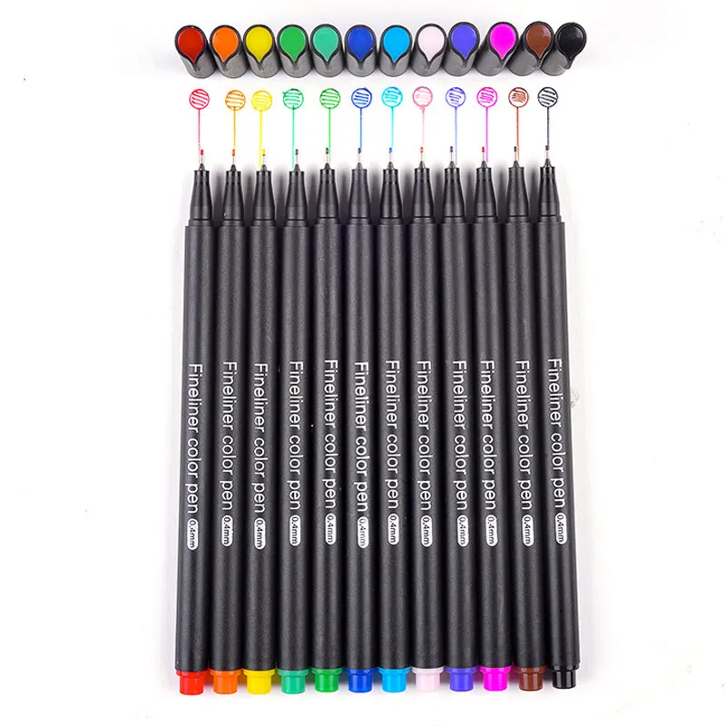 12 цветов/набор Разноцветных лайнеров 0,4 мм, быстросохнущая студенческая живопись, граффити, акварель, гелевая ручка