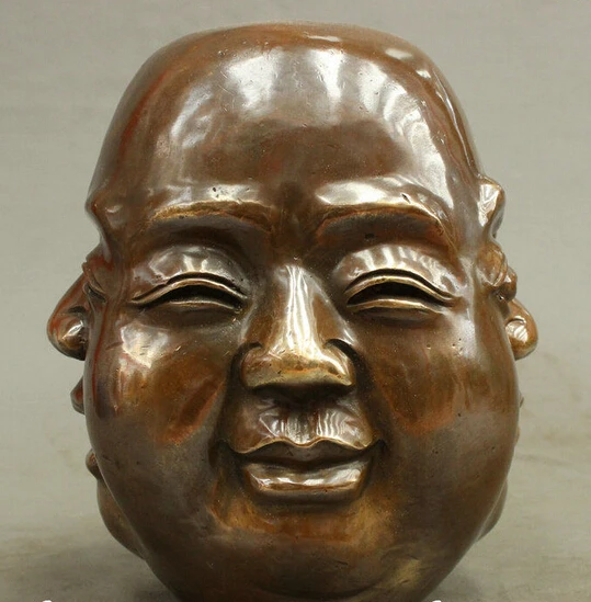 19 СМ Китайская бронзовая буддийская культура 4 Лица Статуя Головы Будды Майтрейи