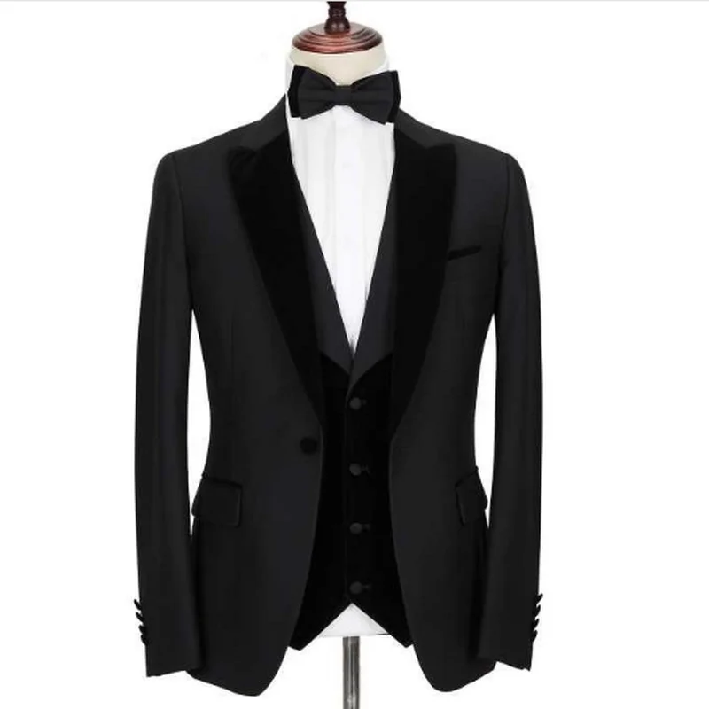 2020, Мужской костюм, Модный Комплект из 3 предметов, Черные Официальные свадебные костюмы для Жениха, Высококачественный Банкетный Смокинг для мужчин, Женихов