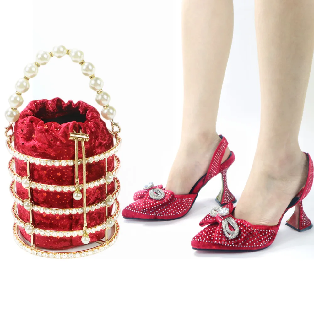 2022 г., новый дизайн, женская обувь и соответствующие сумки, комплект, туфли-лодочки с острым носком, обувь для женской вечеринки