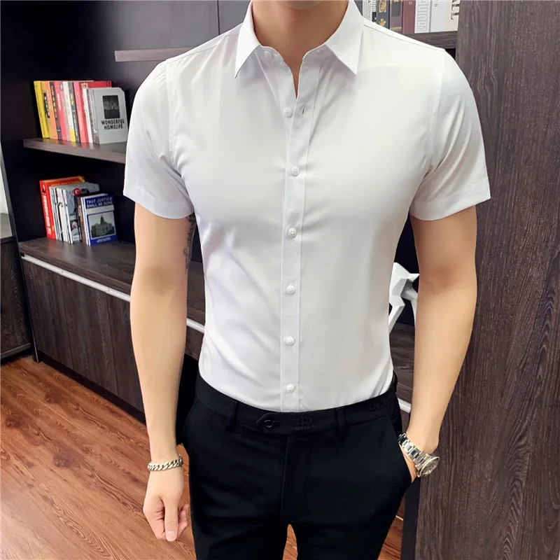 2022, новая модная хлопковая рубашка с коротким рукавом, однотонная мужская повседневная деловая белая черная рубашка/мужская рубашка