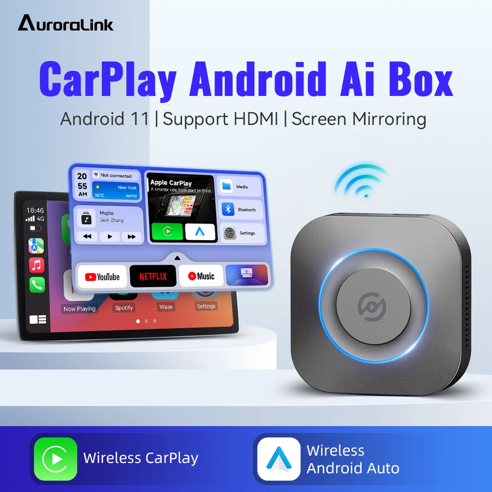 2023 CarPlay Ai Box Mini TV Box Новый Беспроводной Адаптер CarPlay Беспроводной Автоматический ключ Android с Netflix YouTube Android 11