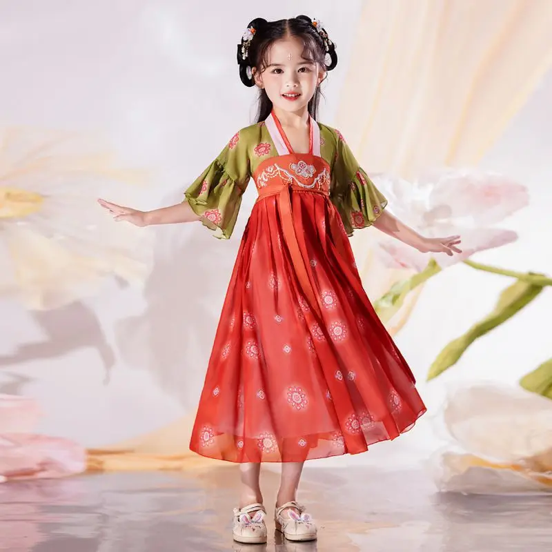 2023 Весенне-летнее платье Hanfu для девочек, Детское Платье Принцессы в китайском стиле, костюм Танг, Одежда Hanfu