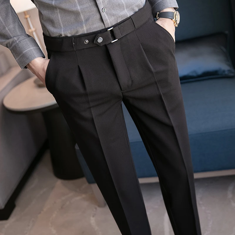 2023, Весенне-осенние Повседневные брюки, Мужские Облегающие деловые брюки, Офисная Уличная одежда, Костюмные брюки длиной до щиколотки, Серый 36
