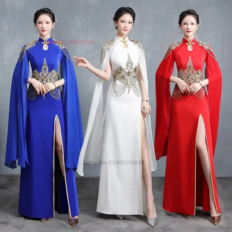 2023 китайское традиционное платье, улучшенная национальная цветочная вышивка чонсам, платье ципао, восточное вечернее платье для банкета, vestido