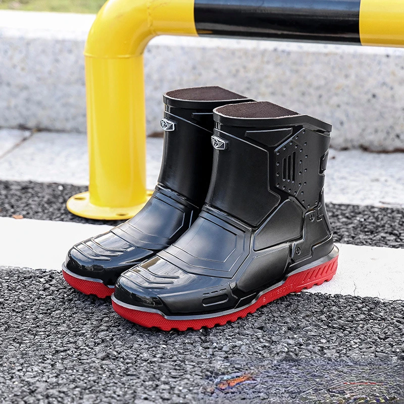 2023 Мужские непромокаемые ботинки на платформе, Новая модная нескользящая водонепроницаемая мужская обувь, однотонные непромокаемые ботинки средней длины, обувь для рыбалки, ботинки
