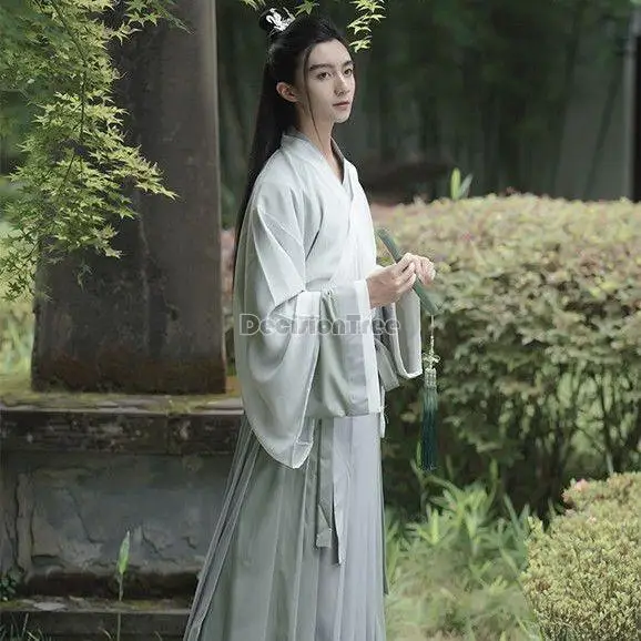 2023 мужской древнекитайский шифоновый комплект hanfu, винтажный костюм, мужской костюм для косплея, зеленый белый халат hanfu, косплей hanfu a220