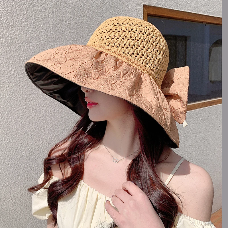 2023 Новая весенне-летняя модная панама с модным бантом и широкими полями, солнцезащитные шляпы с защитой от ультрафиолета, пляжная шляпа для путешествий на открытом воздухе