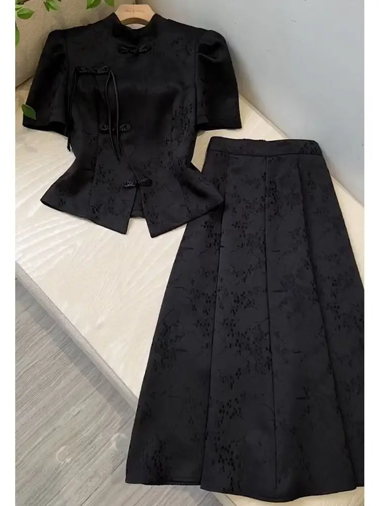 2023 новая рубашка в китайском стиле, юбка-полукомбинезон, комплект из двух предметов для женщин, летний женский улучшенный комплект чонсам, женский повседневный комплект чонсам