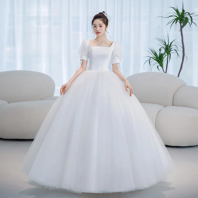 2023, Новое атласное свадебное платье в винтажном придворном стиле, свадебное платье Принцессы, Простое свадебное платье с бисером, Vestidos De Novia, Сшитое на заказ