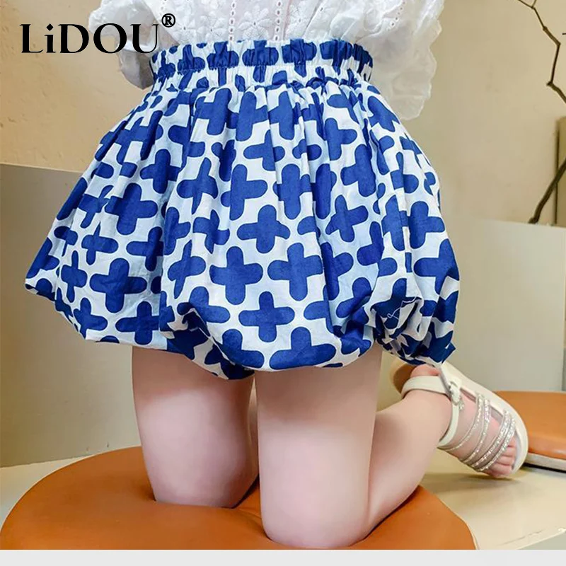 2023 Новые корейские модные детские шорты для девочек Y2k, креативные повседневные брюки контрастных цветов с винтажным принтом для уличных хипстеров, Повседневные брюки