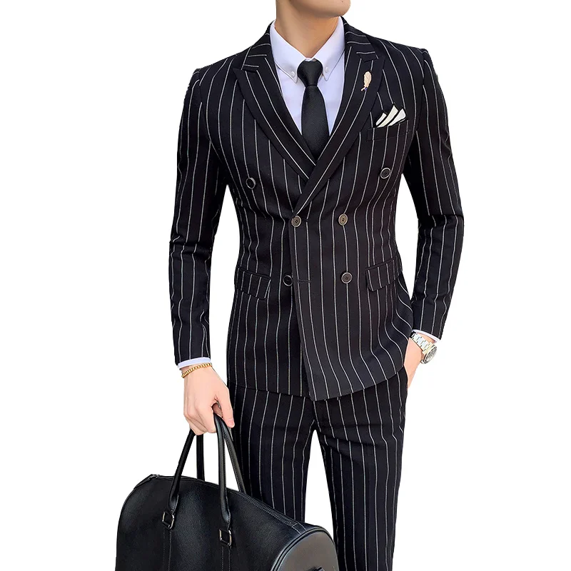 2023 Новый Мужской Полосатый Свадебный Повседневный Смокинг, Британский приталенный костюм, 2 шт., качественный деловой Клубный костюм Homme