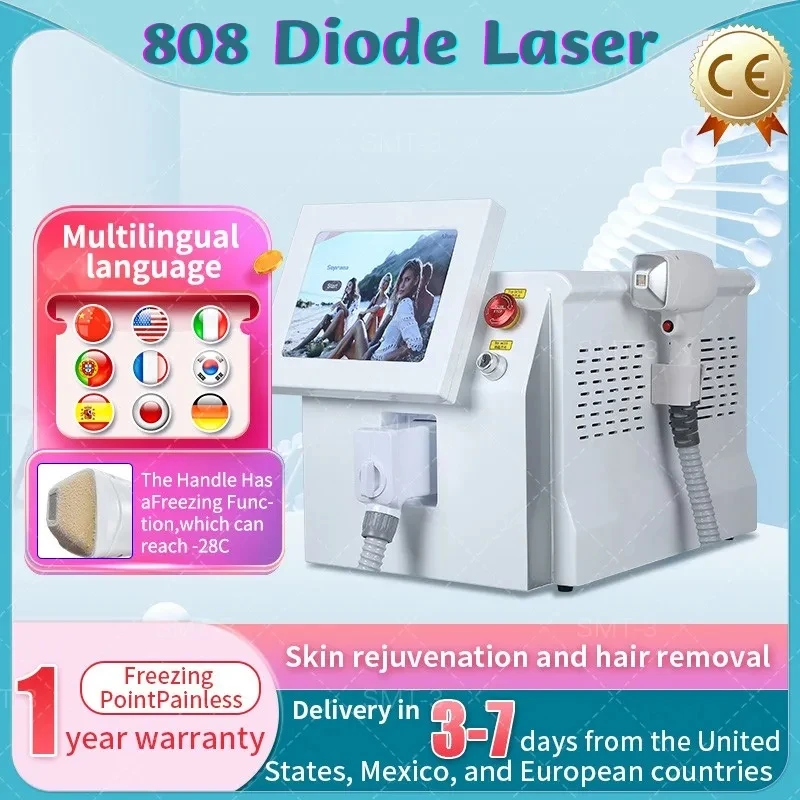 2023 Портативная Машина для постоянного удаления волос с трехволновым диодом 808nm755nm1064nm, Охлаждающая Безболезненная Лазерная машина для удаления волос