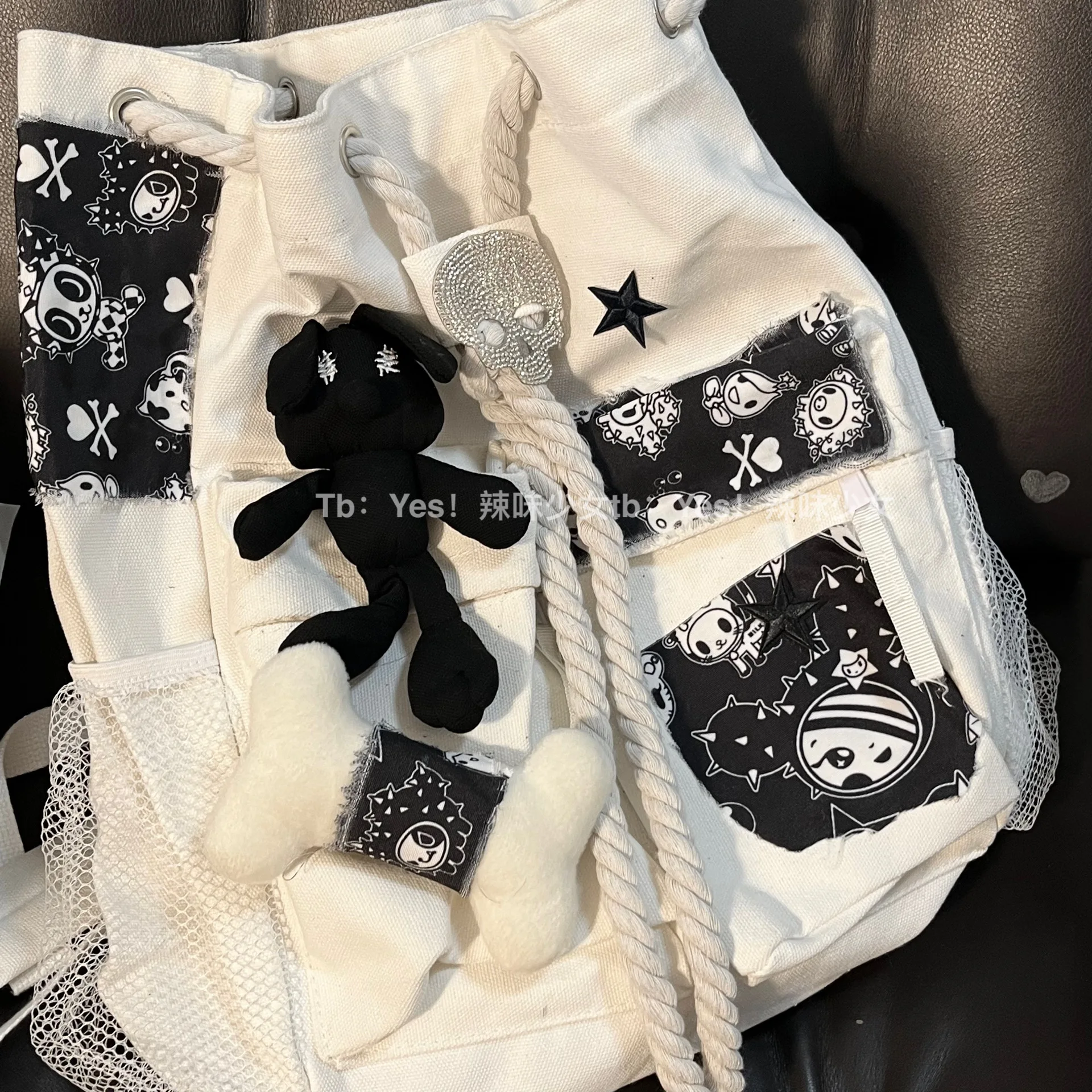 2023 Рюкзак для странствий с завязками большой емкости, японский рюкзак с подвеской в виде темного кролика в стиле Харадзюку, готический рюкзак в стиле панк Mochilas Para Mujer