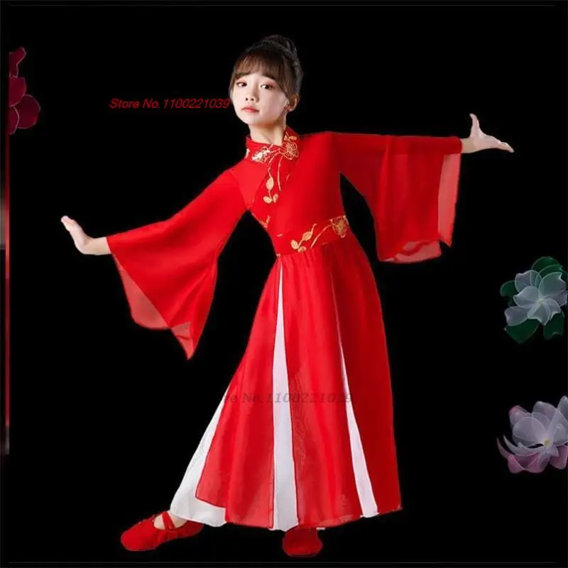 2023 традиционное китайское платье ханфу, детская одежда для древних народных танцев, сценический костюм, национальные топы ханфу + комплект брюк