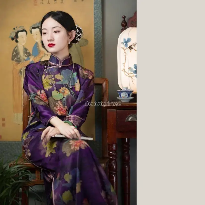 2023 традиционное платье ципао в китайском стиле с воротником-стойкой и цветочной вышивкой qipao vestidos, элегантное вечернее платье ципао a787