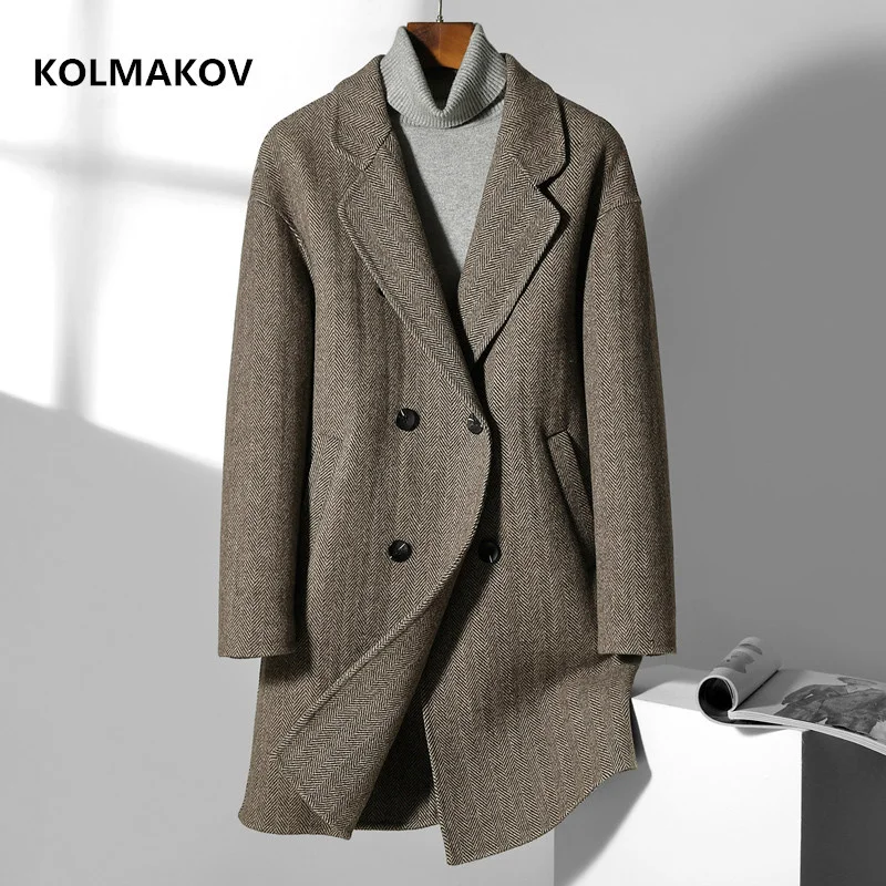 2024 Зима, новое поступление, мужское двустороннее шерстяное пальто, повседневный шерстяной тренч, высококачественная двубортная куртка для мужчин