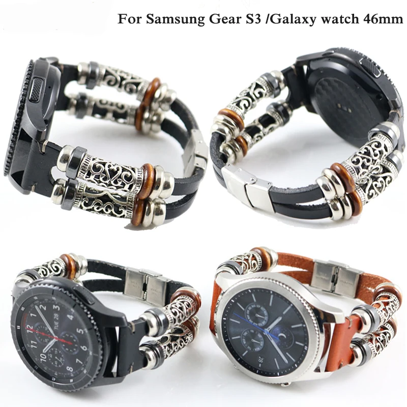 22 мм Ремешок из натуральной кожи для Samsung Gear S3 Frontier Classic Galaxy Watch 46 мм, сменный винтажный браслет, 22 мм, ремешок для часов