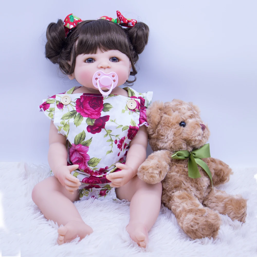 22nch Силиконовая кукла для всего тела Bebe Reborn girl Doll С мягкими вьющимися волосами, Реалистичные детские поделки, безопасные и нетоксичные игрушки, кукла-сюрприз