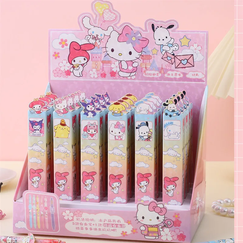 24шт Гелевые Ручки Из Сплава Sanrio Hello Kitty Kuromi Cinnamoroll Студенческий Инструмент Для Письма Офисная Ручка-Роллер Для Подписи Школьная Станция