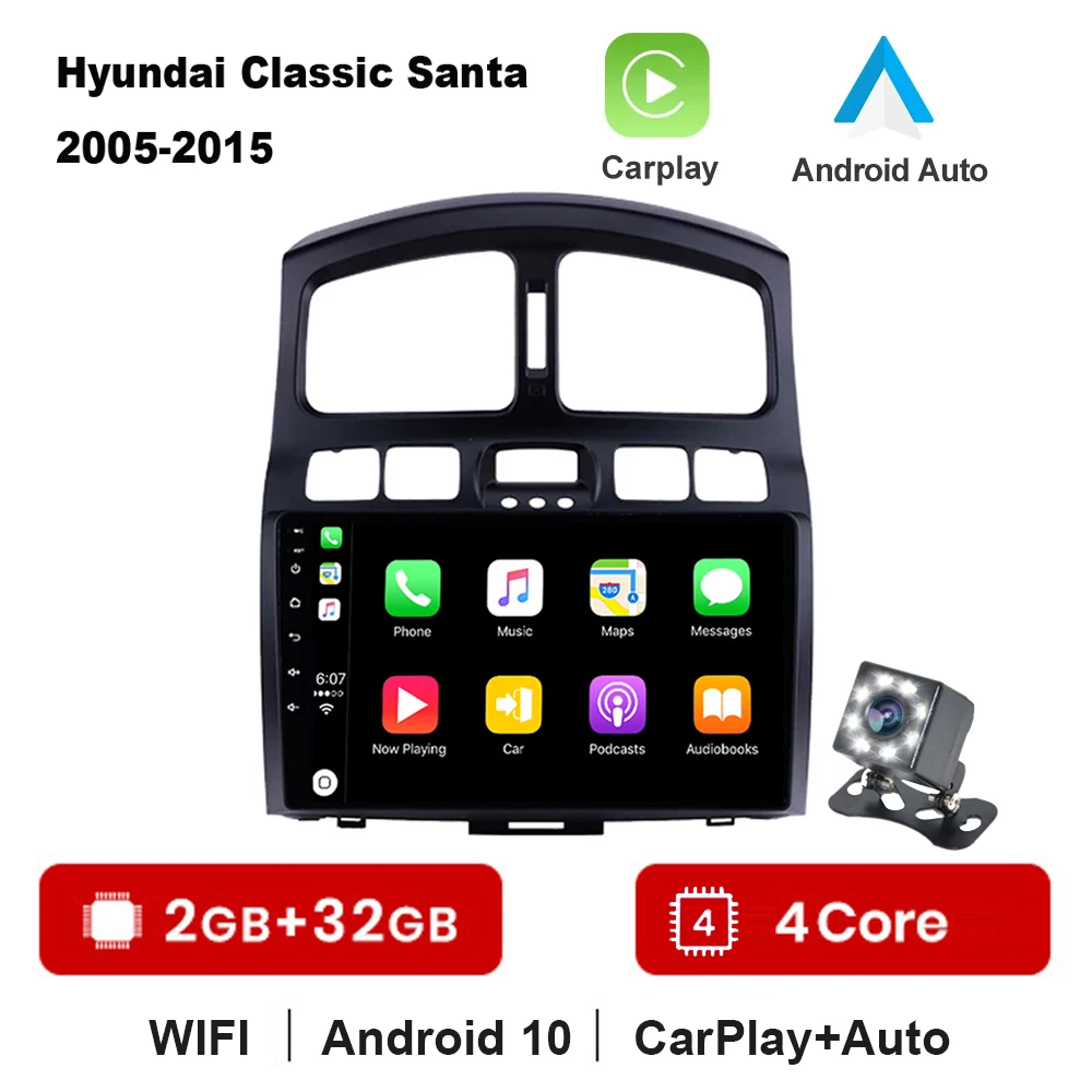 2din Android 10.1 Carplay 2 ГБ оперативной памяти, головное устройство, радио для 2005 2006-2015 Hyundai Classic Santa Fe, автомобильный мультимедийный плеер с GPS