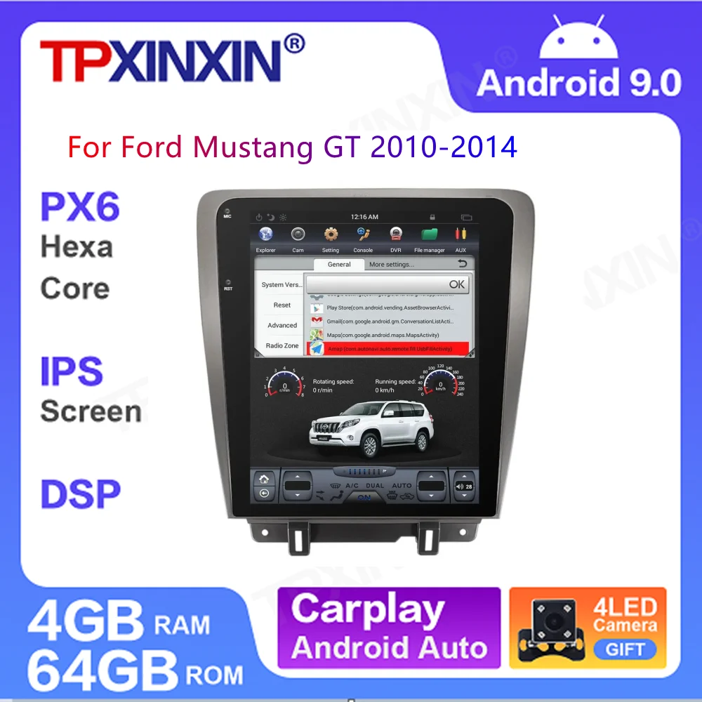2din PX6 CarPlay Android 9 Tesla Стиль Авторадио Для Ford Mustang GT 2010-2014 Автомобильный Радио Мультимедийный Плеер Навигационный GPS Блок