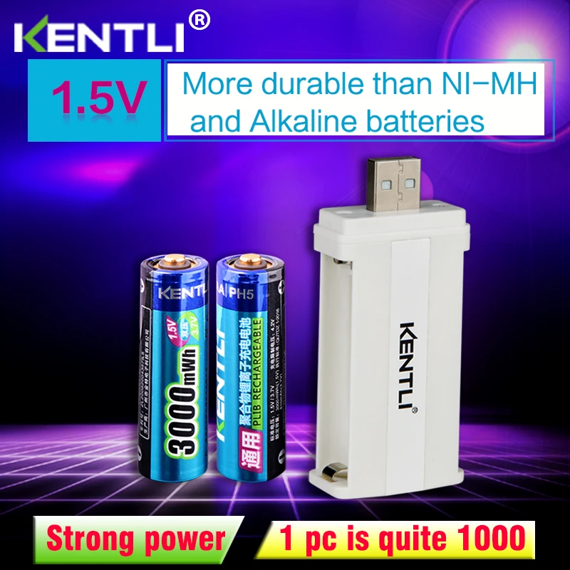 2шт KENTLI 1,5 В 3000 МВтч литий-полимерная литий-ионная аккумуляторная батарея типа АА batterie + 2 слота CU57 charger2шт KENTLI 1,5 в 3000 МВт