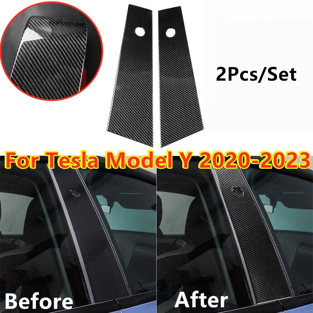 2шт Настоящее Окно Из Углеродного Волокна B-Образная Стойка Стойки Стойки Накладка Для Tesla Model Y 2020 2021 2022 2023