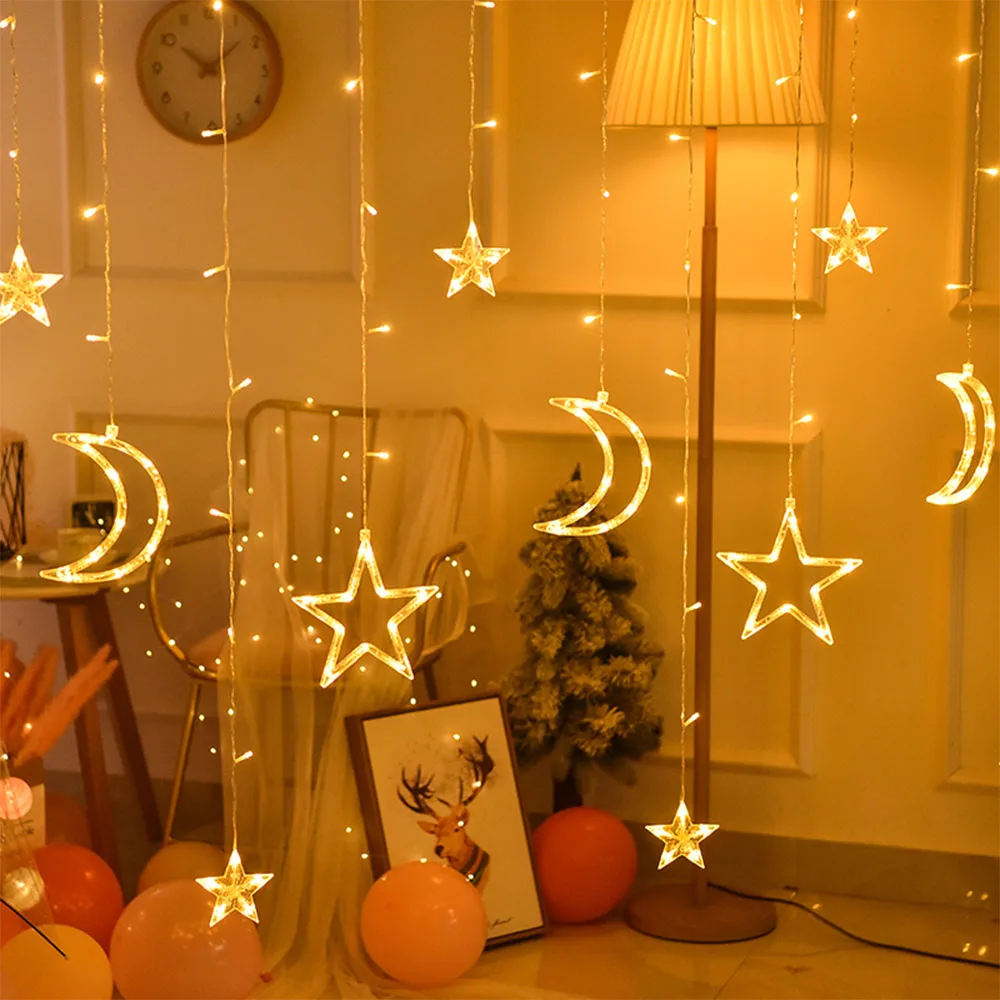 3,5 М светодиодный светильник для штор с луной и звездами, Рождественская гирлянда, гирлянды для спальни, праздничный декор для свадебной вечеринки, Новый год, штепсельная вилка ЕС 220 В