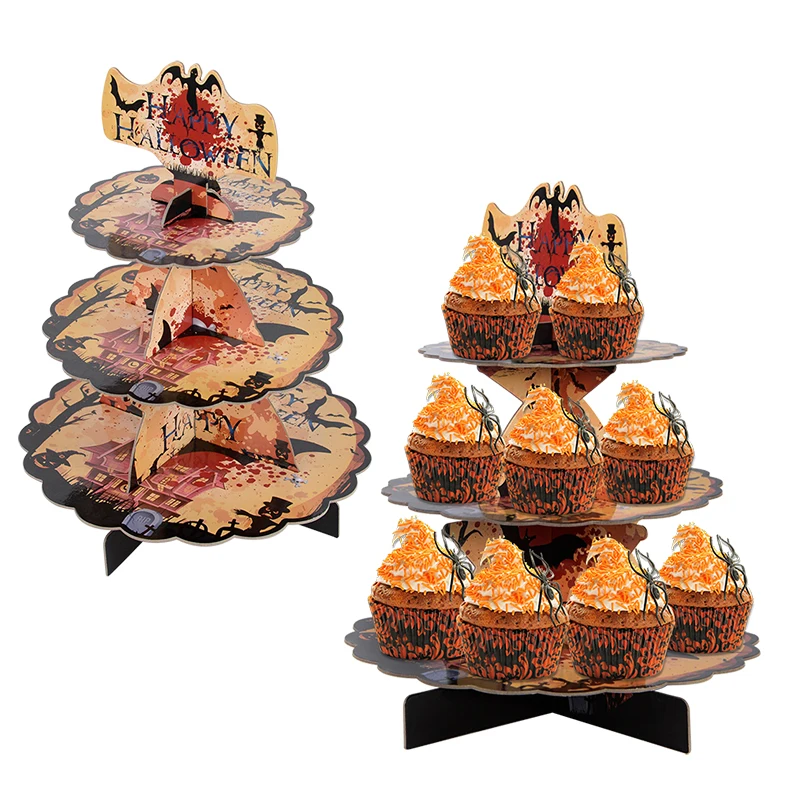3 слоя, подставка для кексов на Хэллоуин, полка, Летучая мышь, тыква, Картонная башня, кондитерские изделия, декор для фестиваля