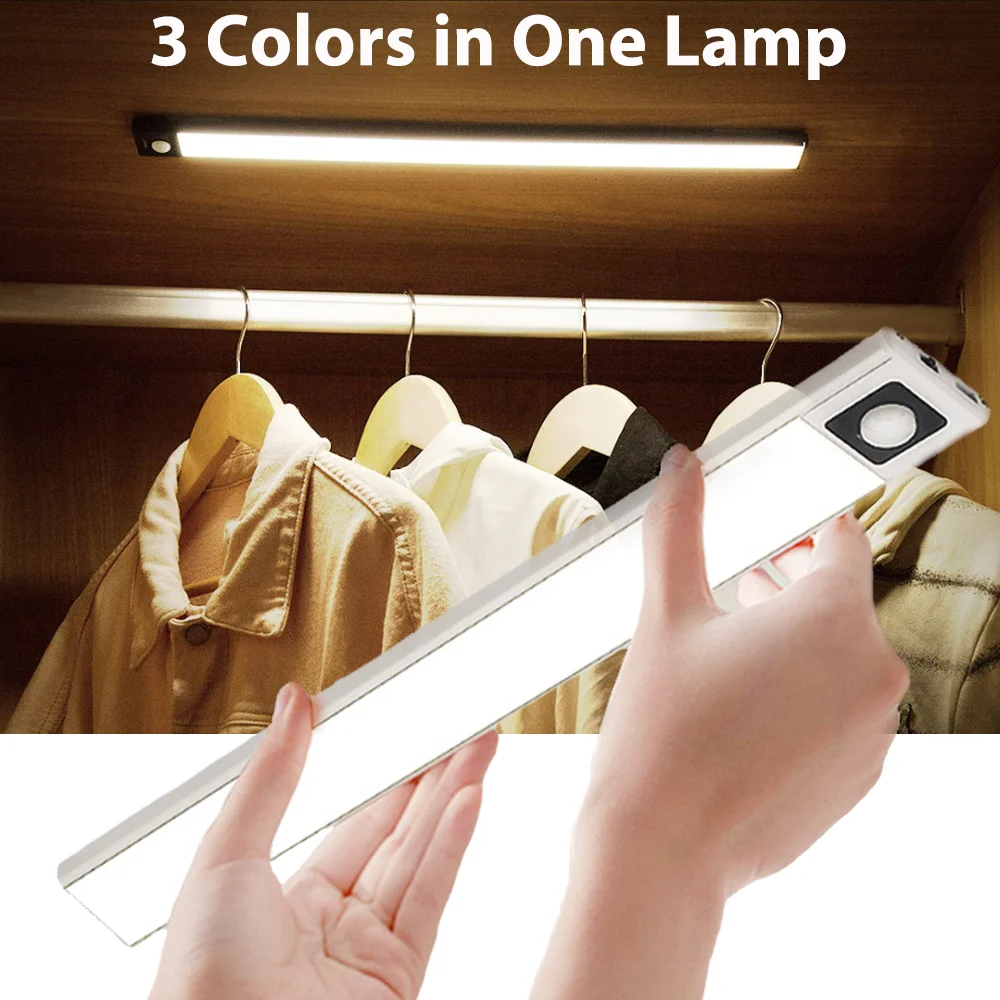 3 цвета светодиодных ламп, подсветка шкафа, светодиоды с плавным затемнением, датчик движения, многофункциональная кнопка, Три цвета в одном корпусе, лампы