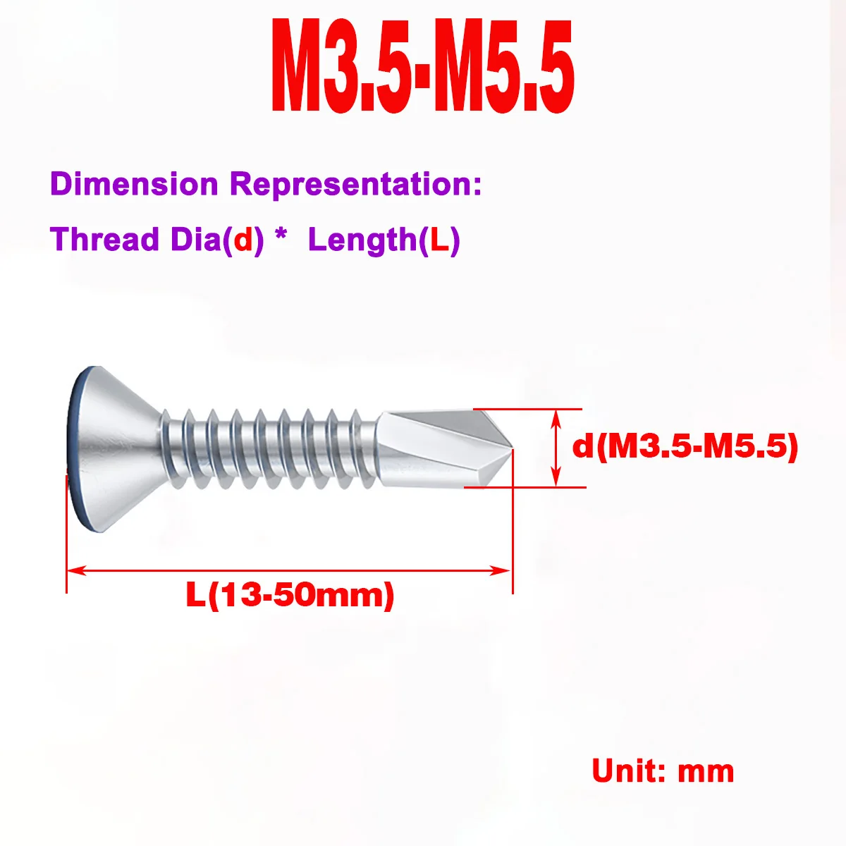 304 Винт для сверления с потайной головкой из нержавеющей стали/Винт с плоской головкой Phillips M3.5-M5.5