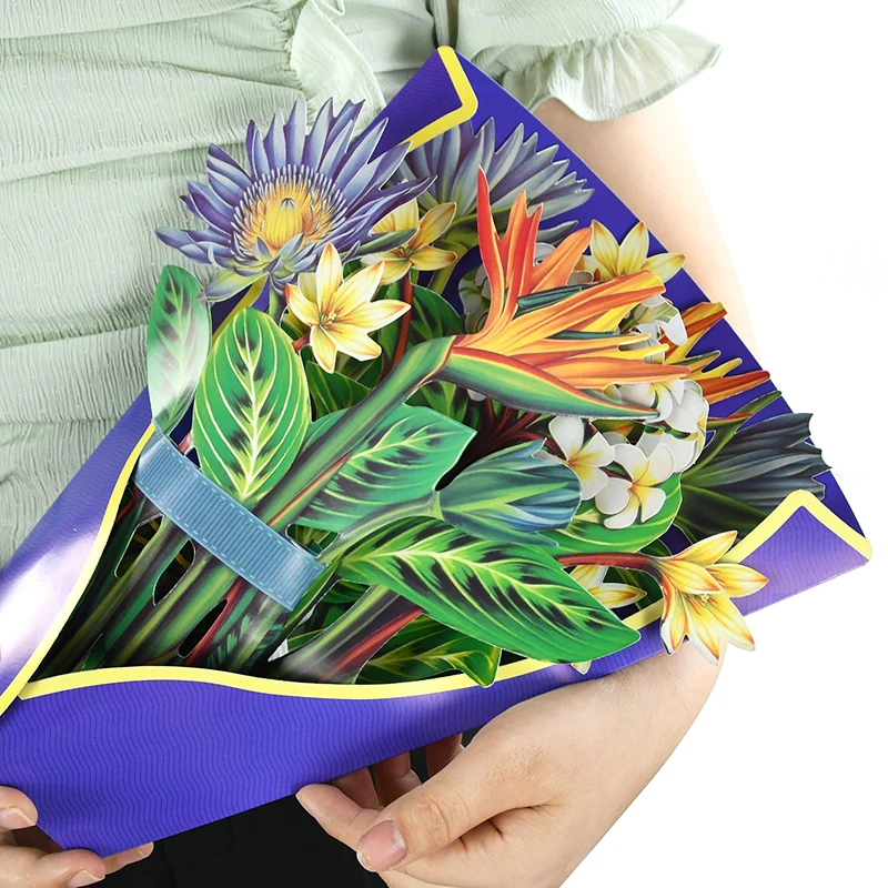 3D Всплывающий букет Навсегда Роза/Лилия /Подсолнух / Тюльпан Бумажные цветы Тропическое цветение для Поздравительной открытки на День рождения, годовщину свадьбы