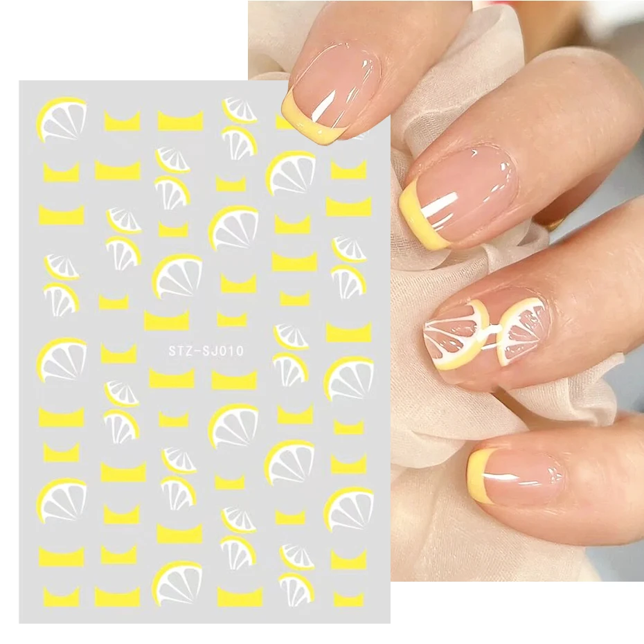 3D Наклейки для ногтей с Лимоном, Летние Фруктовые наклейки для ногтей, Папайя, Киви, Клубника, Самоклеящиеся Слайдеры, Украшения для Маникюра TRSTZ-SJ010