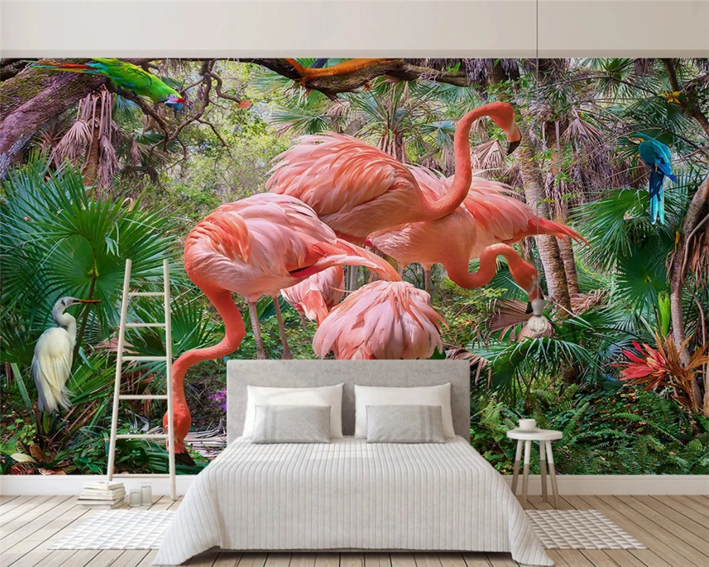 3d обои beibehang, выполненные на заказ в современном минималистичном стиле, ручная роспись, тропическое растение, фламинго, ТВ-фон, обои