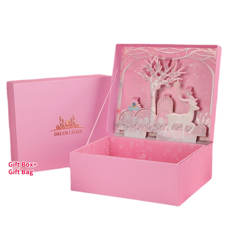 3D Трехмерная подарочная коробка с откидной крышкой, Закуски, Подарок на День Рождения, Подарочная упаковка для косметики, Подарочная коробка для свадебного компаньона с подарочным пакетом