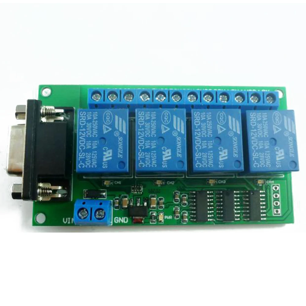 4-канальный DB9 Интерфейс RS232 Релейная Плата ПК USB UART Модуль Последовательный Порт Пульт Дистанционного Управления для Гаража с Двигателем