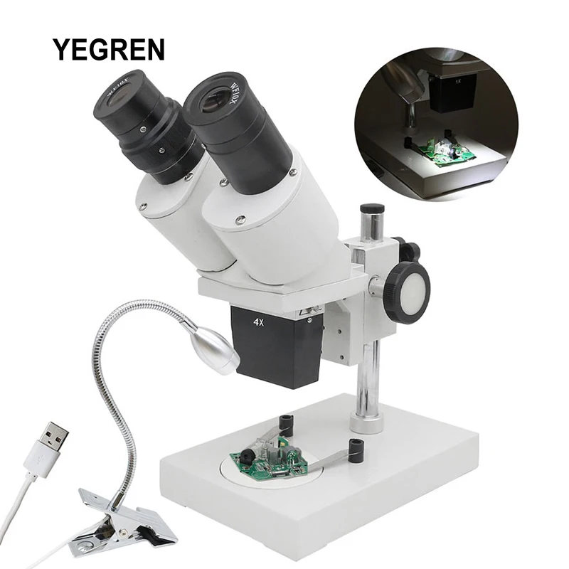 40X Бинокулярный Стереомикроскоп со светодиодной подсветкой USB 10X Окуляр 4X Объектив Для Ремонта Часов Металлический Корпус Микроскопа для проверки печатных плат