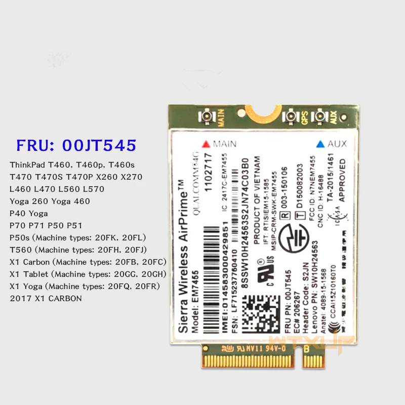 4G LTE Беспроводной Airprime EM7455 GOBI6000 Для Lenovo T460 T460p T460s T470 T470S T470P X260 X270 L460 L470 X1 Carbon P50 00jt545