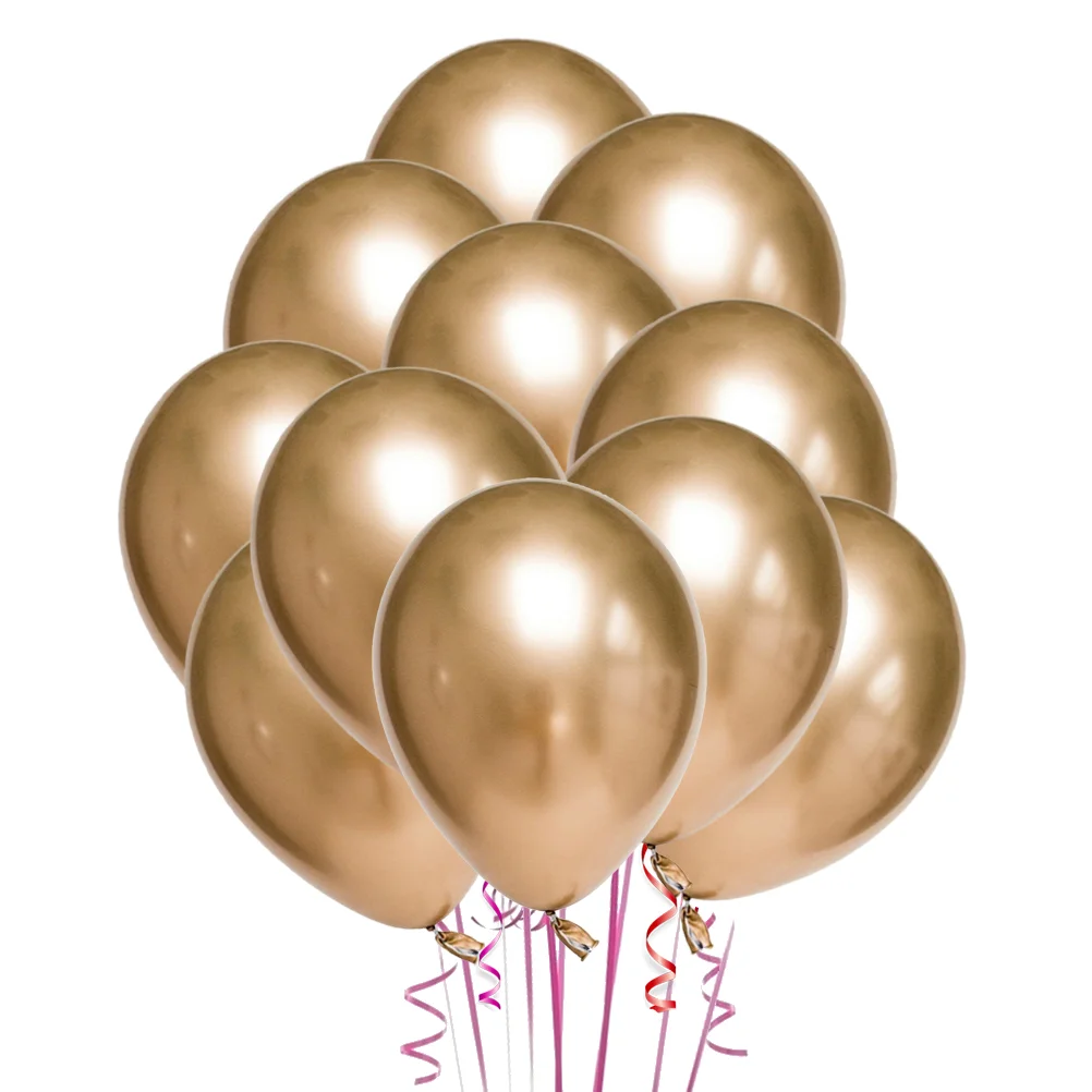 50 Штук 10 Дюймов Латексные утолщенные воздушные шары металлического цвета для вечеринок (золотистый)